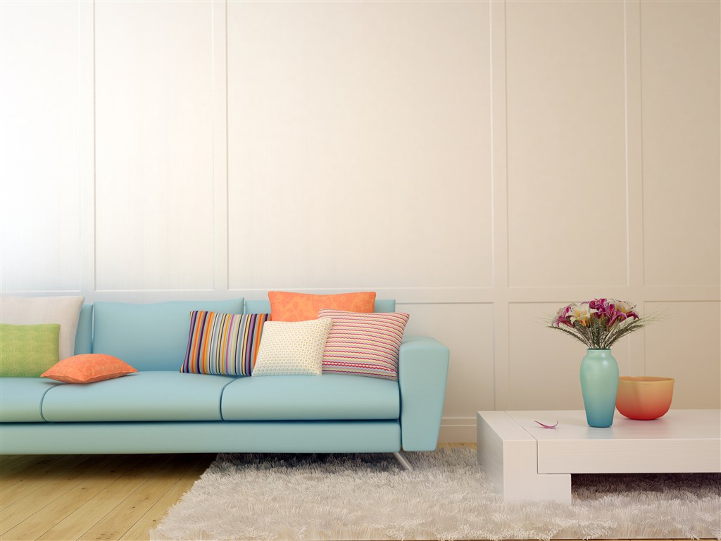 蓝白色调沙发墙客厅装修效果图清新高雅设计