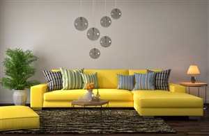 亮黄色沙发客厅装修效果图淡色装修配上鲜色家具违和设计