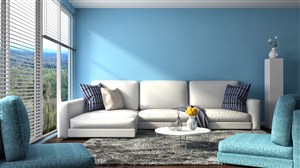 天空蓝色系列客厅装修效果图蓝白搭配设计