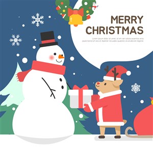 卡通可爱儿童圣诞节圣诞老人雪人矢量插画图案banner海报设计素材图