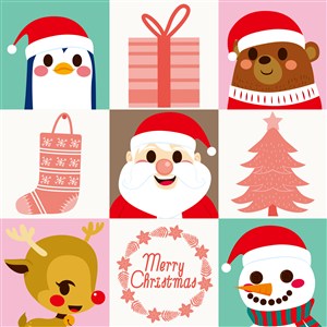 卡通可爱儿童圣诞节圣诞老人雪人动物矢量插画图案banner海报设计素材图