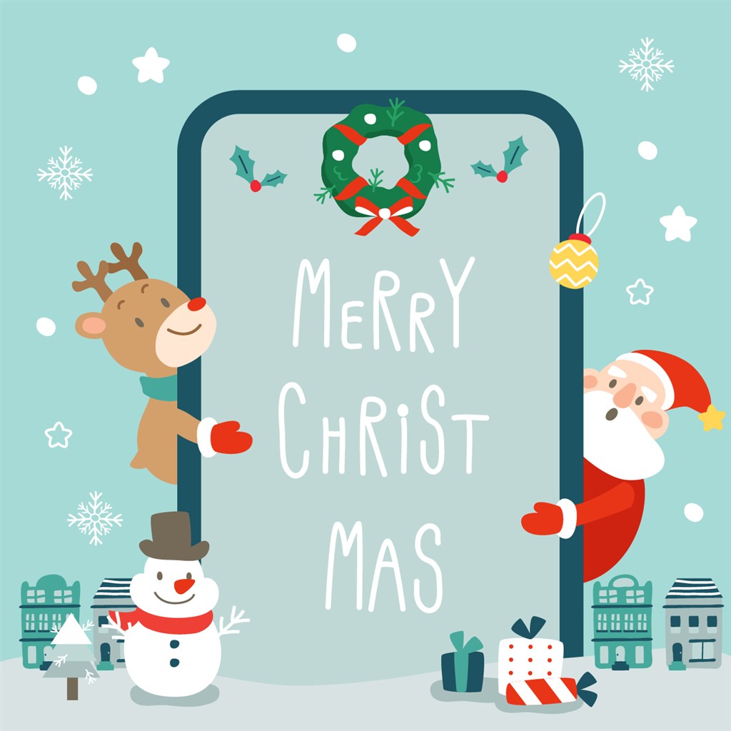 卡通可爱儿童圣诞节圣诞老人雪人动物矢量插画图案banner海报设计素材图