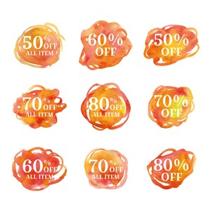 9款水彩绘橙色促销标签矢量素材