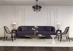 白色基色调客厅装修效果图搭配深蓝色沙发家具设计