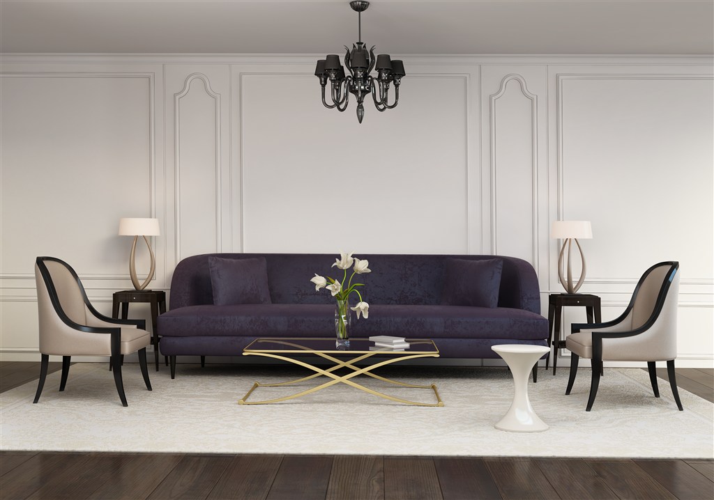 白色基色调客厅装修效果图搭配深蓝色沙发家具设计