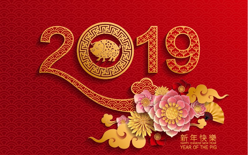 2019猪年新年春节元旦喜庆中国风剪纸海报设计矢量素材