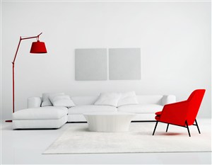 白色宁静客厅装修效果图红色家具点缀风格设计
