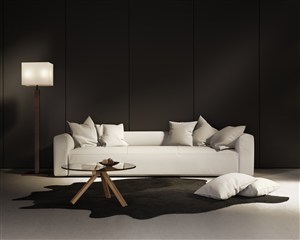 深色背景墙搭配白色沙发的客厅装修效果图设计