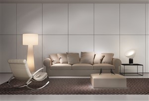 白色格子沙发背景墙客厅装修效果图立式个性台灯搭配设计