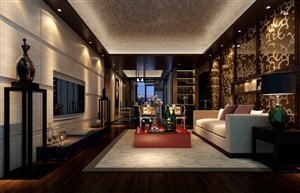 深色基色调巴郎中式东南亚风格设计客厅装修效果图