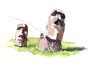 世界著名古迹水彩插画智利摩艾石像高清图片