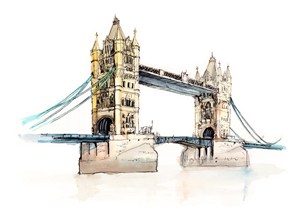 世界著名古迹水彩插画英国伦敦塔桥高清图片