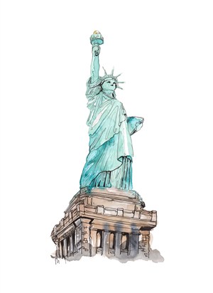 世界著名古迹水彩插画美国自由女神像高清图片