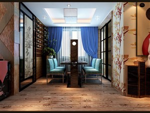 蓝色中式餐厅装修效果图整个空间古色典雅风格设计