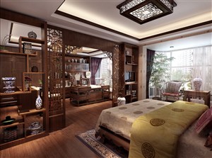 书房卧室装修效果图一体式古典设计宽敞明亮