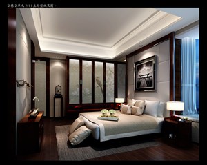 主卧室装修效果图现代床与古代家具相结合的设计