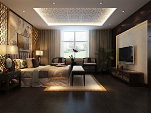 新中式主卧室装修效果图空间配色轻松自然风格设计