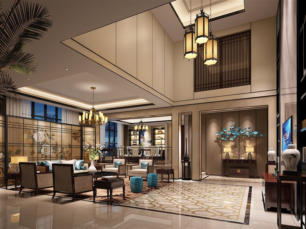 新中式别墅客厅装修效果图有内涵又大气的风格设计