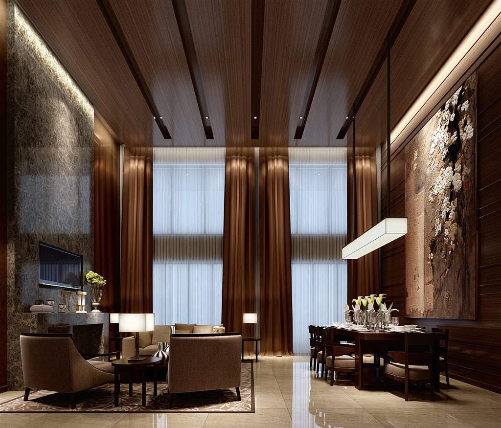 客厅装修效果图利用反光瓷砖显高大的风格设计