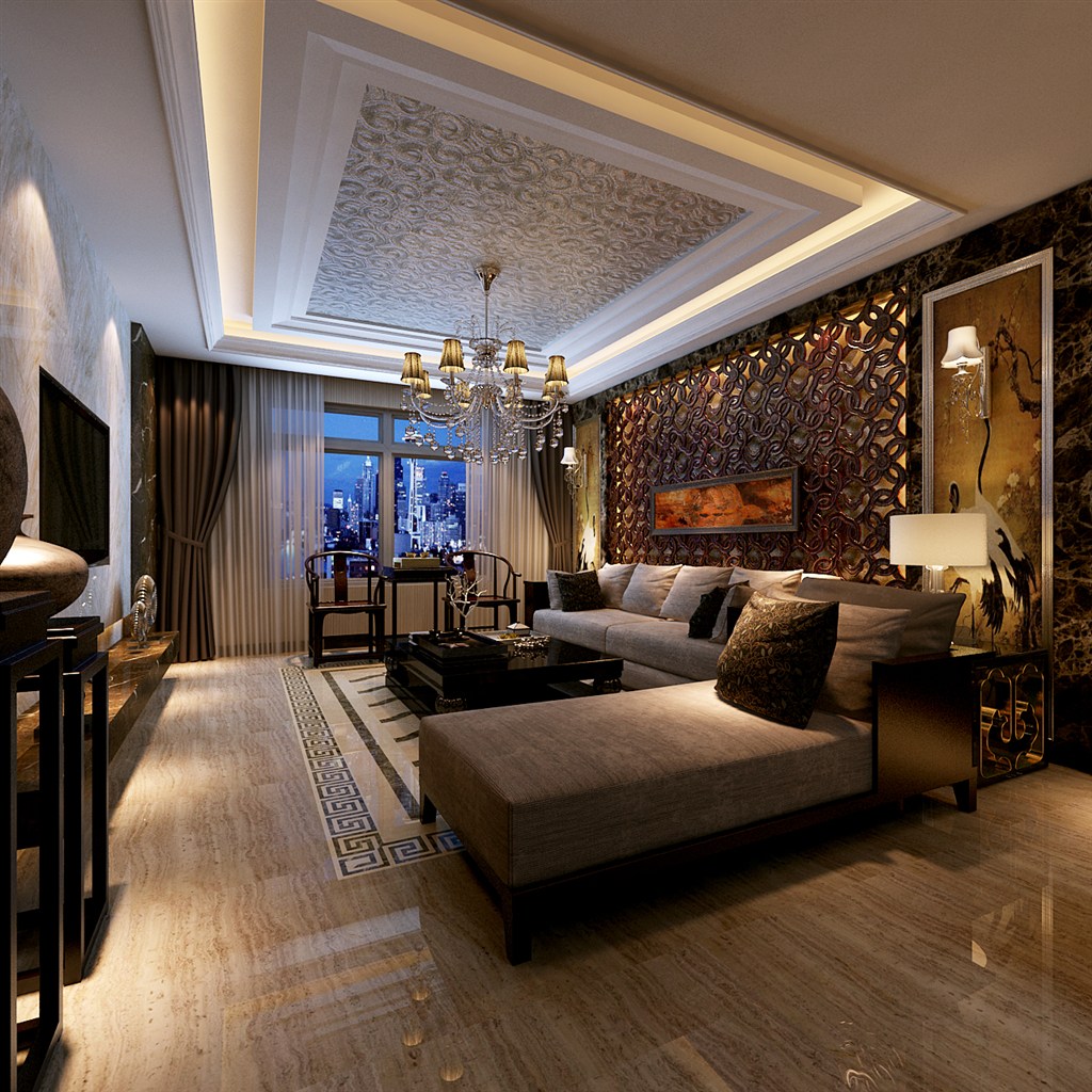 新中式客厅装修效果图中式沙发椅与现代布艺沙发相结合的设计