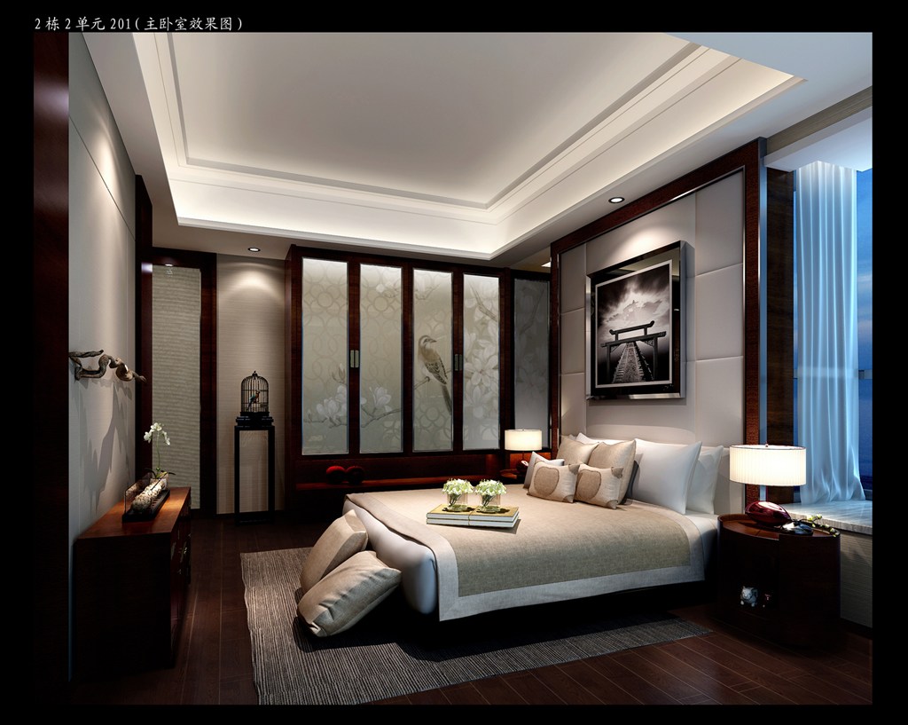 主卧室装修效果图现代床与古代家具相结合的设计