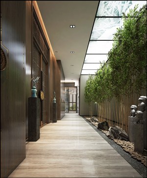 走廊装修效果图绿色植物装饰清新自然风格设计