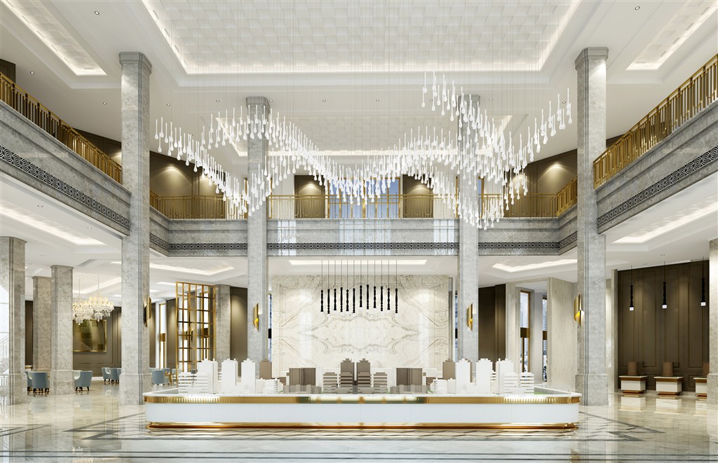 白色双层售楼部效果图大厅设计高端大气上档次欧式风格设计