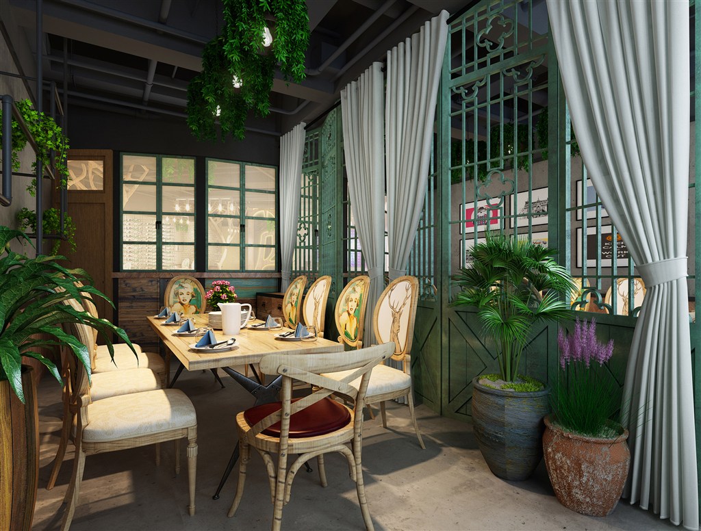 体现中国文化的餐厅套房包间装修效果图中国风搭配绿色植物设计