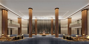 酒店大堂装修效果图金色大柱托起的空间气派震撼风格设计