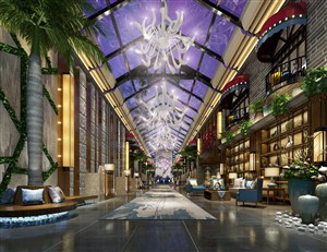 一款东南亚风格酒店大堂装修效果图设计高大威武绿意盎然