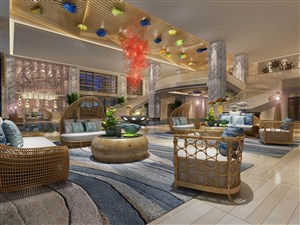 一款温馨又浪漫的酒店大堂装修效果图竹子做的沙发设计提升格调