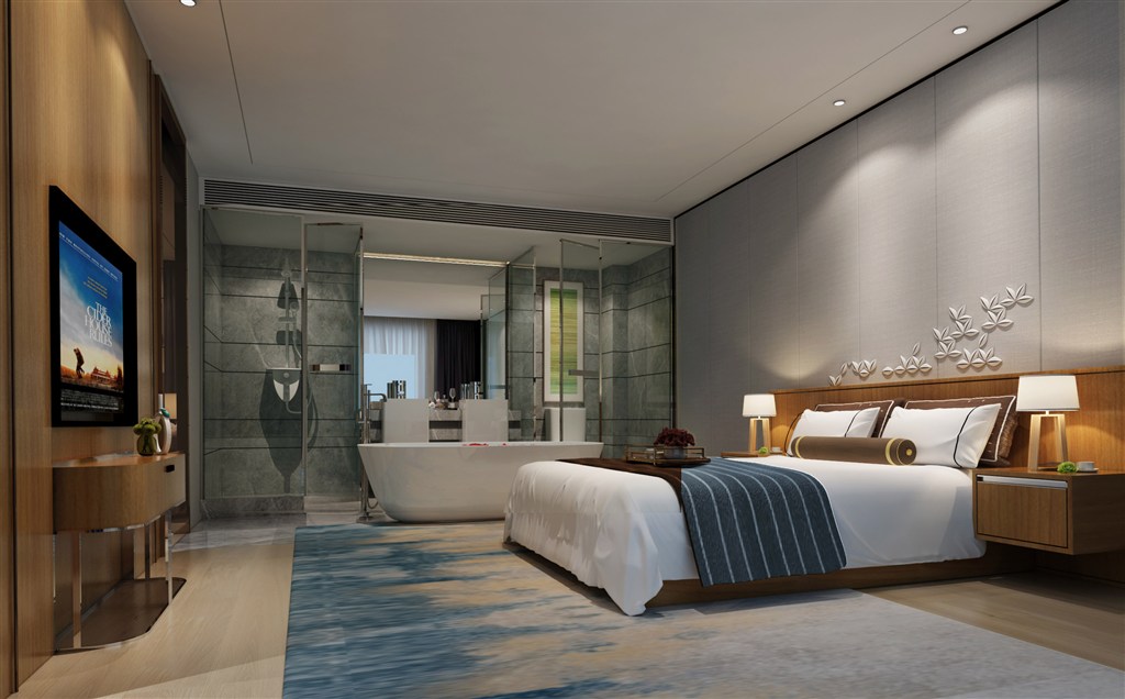 一款清晰干净的酒店客房装修效果图设计