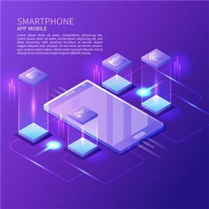 紫色2.5等距差科技感电脑手机未来插图banner海报矢量素材