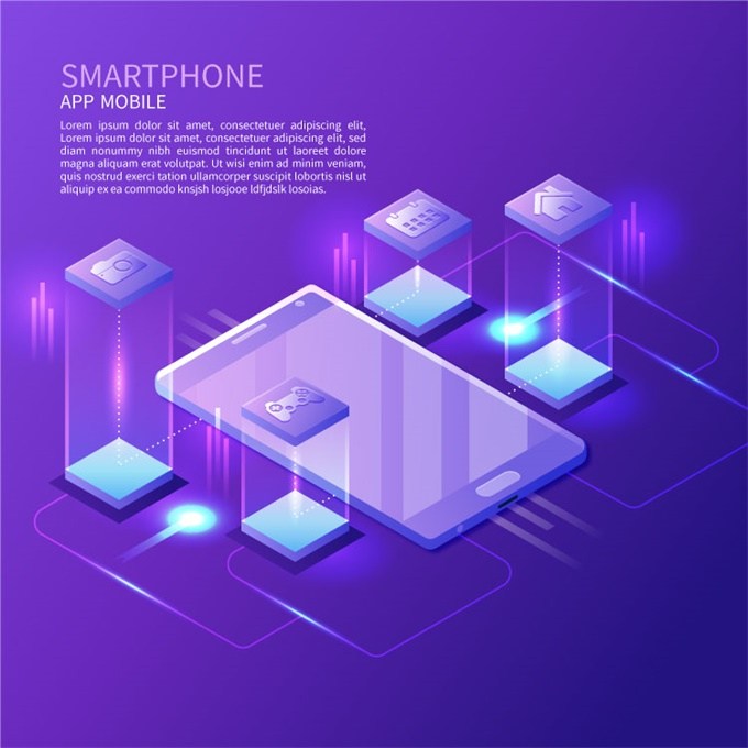紫色2.5等距差科技感电脑手机未来插图banner海报矢量素材