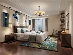 主卧室装修效果图中式风格搭配蓝色调提亮整体设计