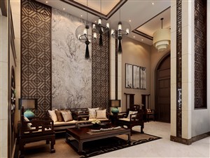 客厅装修效果图中式沙发家具搭配设计选用天然的装饰材料