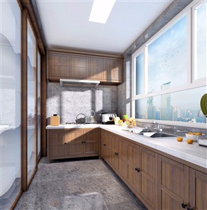 厨房装修效果图小厨房通过大窗户的设计使得整体空间变大