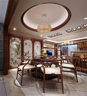 中式餐厅装修效果图餐厅也变得古色古香起来的设计