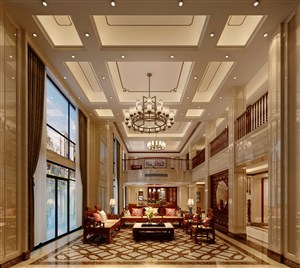 中式与简欧别墅客厅装修效果图相结合的设计高大阔气不失典雅