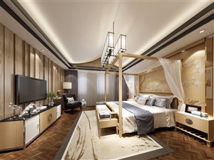 架子床中式卧室装修效果图古风古韵中带点现代浪漫风格设计