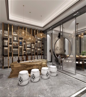 土豪金博古架客厅装修效果图中国风的家具格局设计