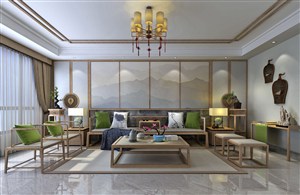 客厅装修效果图一款绿色的沙发装饰点亮了整个空间设计