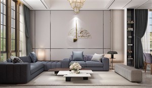 沙发背景墙金色壁画设计简单高调的客厅装修效果图