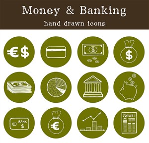 手绘线稿卡通银行金融钱币主题图标元素矢量素材