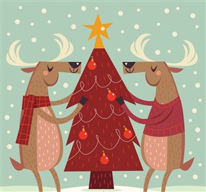 创意2只装饰圣诞树的驯鹿矢量素材