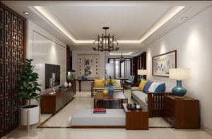新中式客厅装修效果图搭配现代小清新蓝色设计