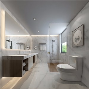 卫生间装修效果图大镜子真空透明浴室设计