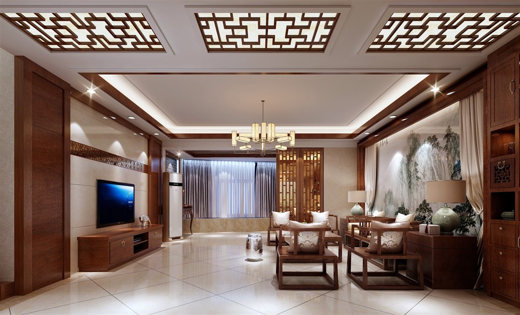 客厅装修效果图一款适合性格沉稳、喜欢中国传统文化人的设计