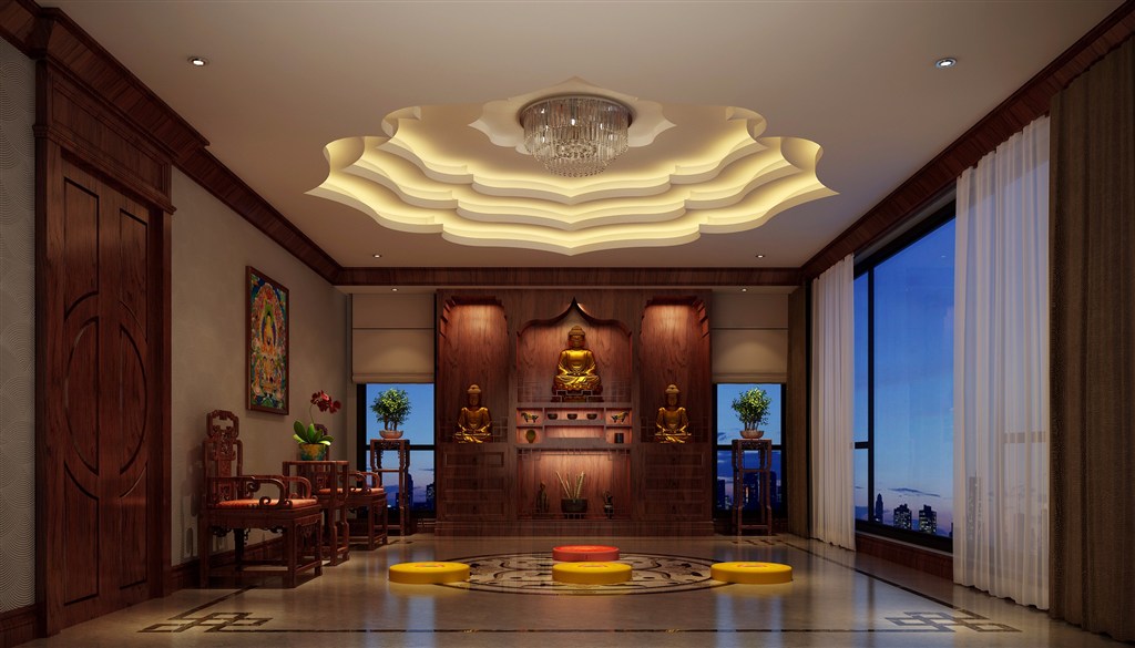 神位佛像供奉台一角客厅装修效果图一款清静、虔诚的设计