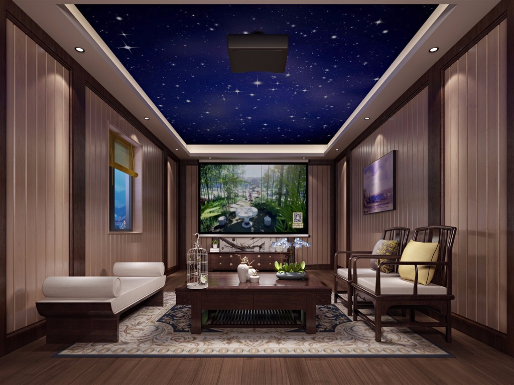 休闲区装修效果图新中式家具搭配星空屋顶设计